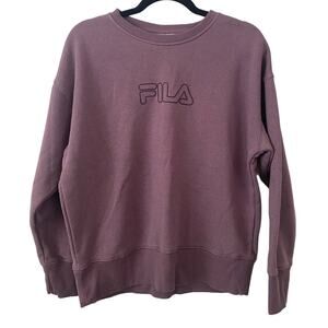 FILA Fleece Lined Purple Longsleeve Crewneck Sweater Causal Warm Basic Cozy-M